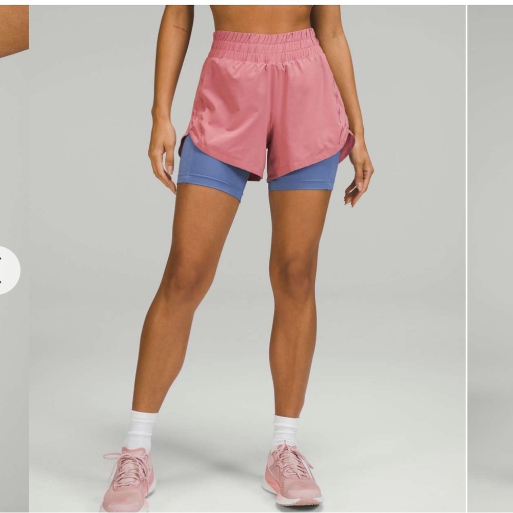 NWT Lululemon Track That 2-in-1 High-Rise Short 6" / Brier Rose / Water Drop